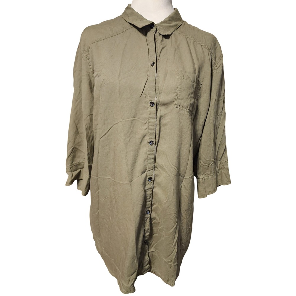 Lolè Khaki Button Front Shirt Dress with Lace Back Detail Size XL